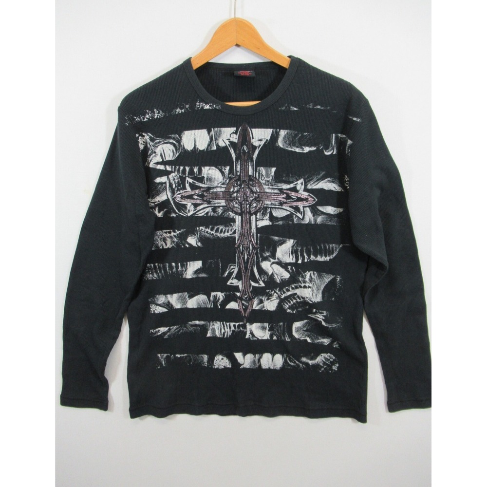 Vintage Y2K MMA Elite Cross Shirt Men XL Black Thermal Long Sleeve Waffle